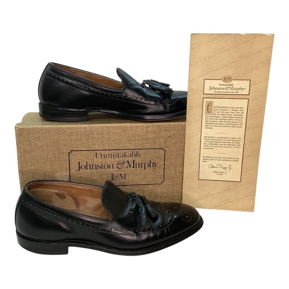 Vintage Johnston & Murphy Black Leather Tassel Loafers Men's Size‎ 8.5 D/B